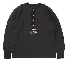 画像1: FREEWHEELERS & CO. [U.S.NAVY "Jolly Rogers" VF-17 HENLEY NECKED LONG SLEEVE SHIRT #2435002 JET BLACK size.36,42,44] (1)